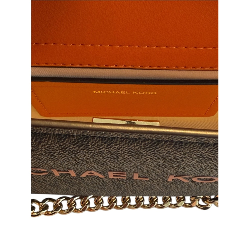Michael Kors Bryant Brown Orange Monogram Crossbody‎ Pouchette Bag & Wallet NEW - Picture 5 of 6